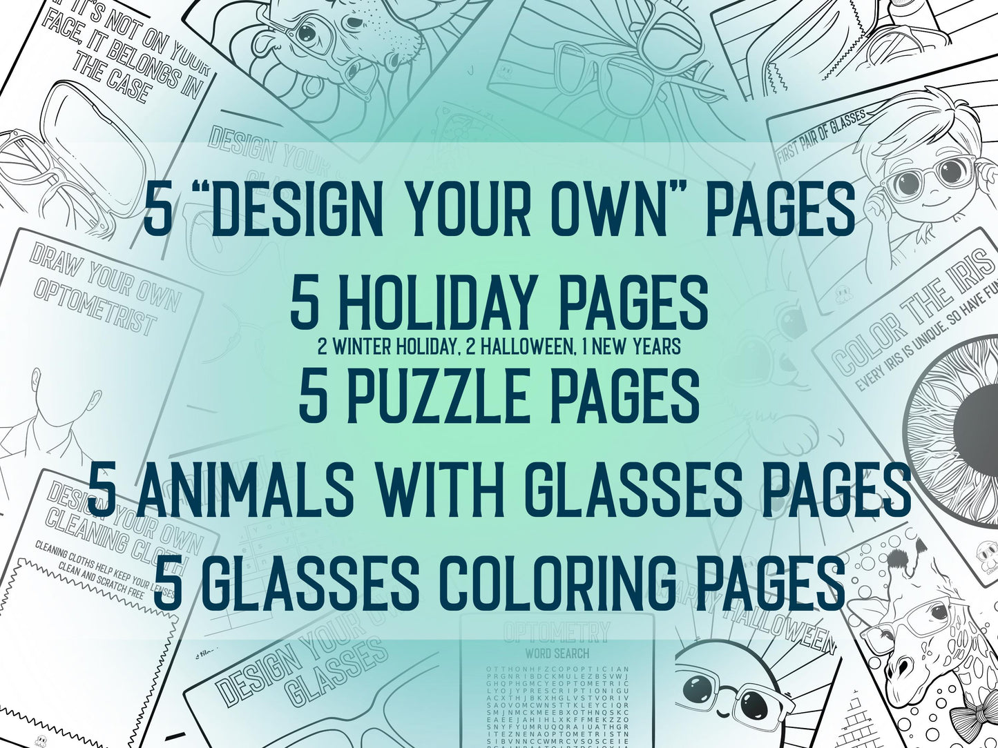 25 Pediatric Optometry Coloring Pages | Perfect for Optometry Waiting Rooms | Great For “Design Your Own” Contests or First Time Patients