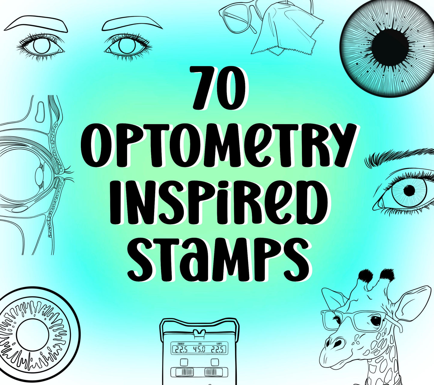 70 Procreate Optometry Stamp Brushes | Optometry Tools, Eyewear, Optometric Machines, Eyeballs, Eyes, Occluders, Retinoscope, and more!