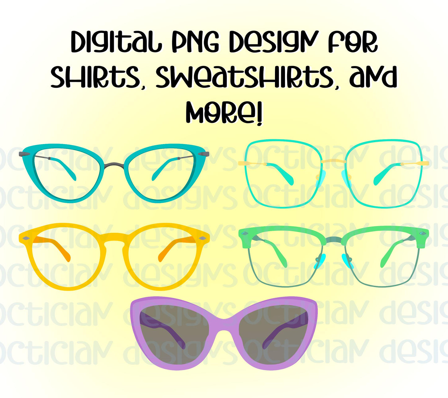 5 Colorful Glasses PNG Digital Download | Use for T-Shirts, Mugs, Notebooks, Stickers, and more! Perfect For Optometrists and Opticians