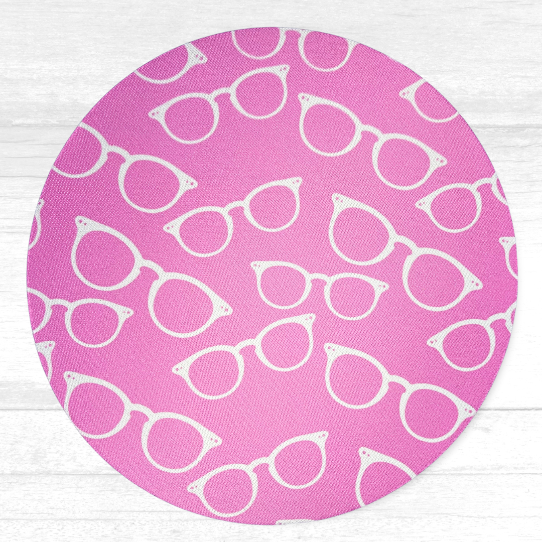 White Glasses on Pink Mousepad