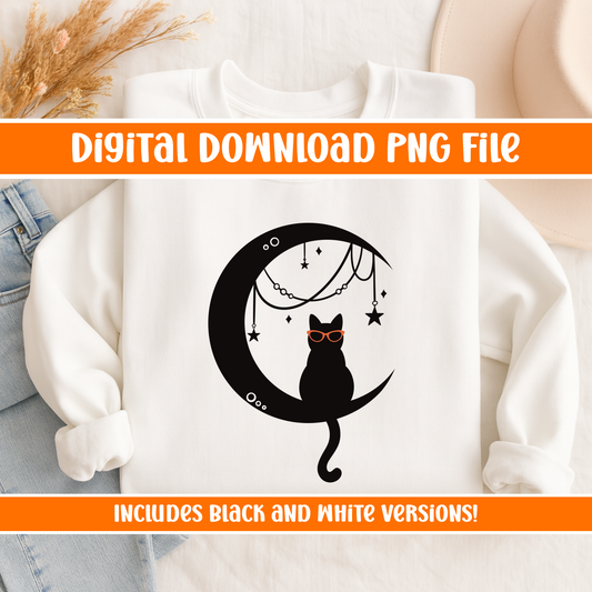 Glasses Cat on the Moon Design Digital PNG | Optician, Optometrist, or Optometric Tech shirt design | Optical PNG Digital Download