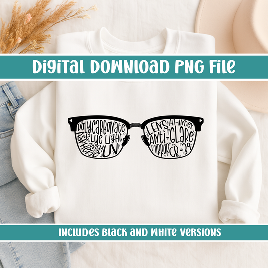 Glasses Shirt Design Digital PNG | Optician, Optometrist, or Optometric Tech shirt design | Optical Lens Appreciation PNG Digital Download