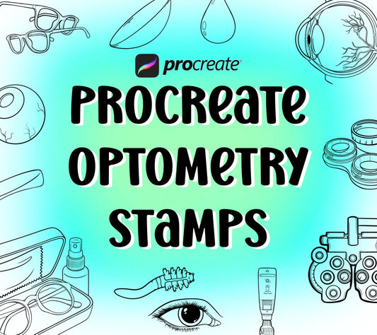 70 Procreate Optometry Stamp Brushes | Optometry Tools, Eyewear, Optometric Machines, Eyeballs, Eyes, Occluders, Retinoscope, and more!